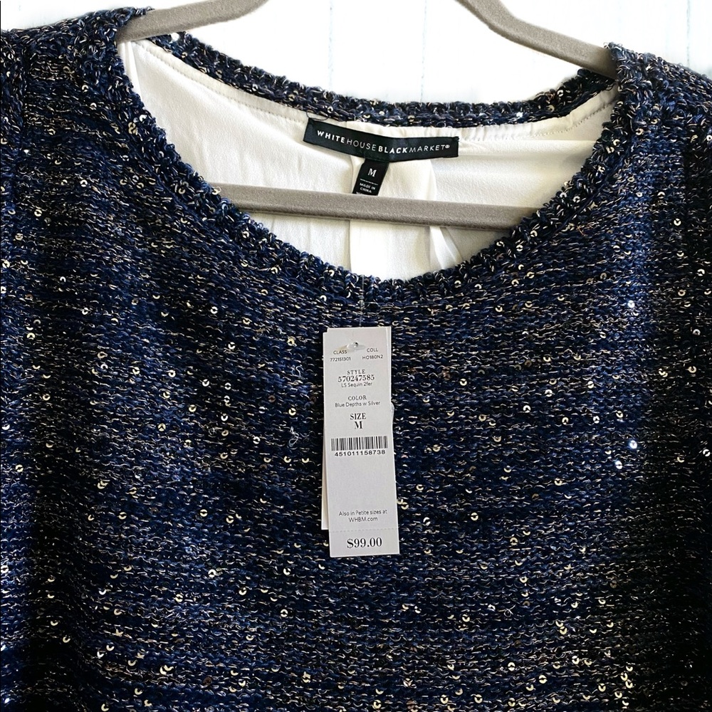 White House Black Market SHIMMER-KNIT Long Sleeve Blouse